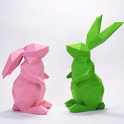 bunny paper craft, digital template, origami, pdf download diy, low poly, trophy, sculpture, 3d model