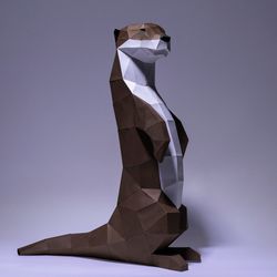 Otter Paper Craft, Digital Template, Origami, PDF Download DIY, Low Poly, Trophy, Sculpture, Otter Model