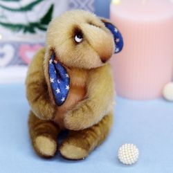 Teddy bunny, teddy bunny OOAK, flexible toy, interior toy, handmade plush bunny, collectible Funny  rabbit