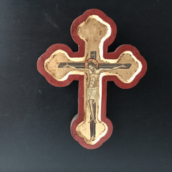 Russian Byzantine  Cross with a Crucifix | Wooden base, hand gilding | Leaf cross shape | Size: 22 x 17 x2  cm