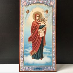 Blessed Heaven Mother of God | Lithography print on wood | Size: 36 x 18 cm | Made in Russia