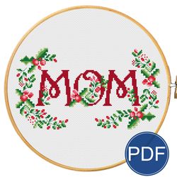 mom christmas wreath for cross stitch pattern