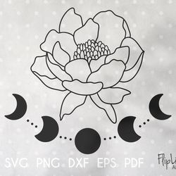 moon svg peony svg moon phases svg celestial clipart full moon svg luna svg file for cricut
