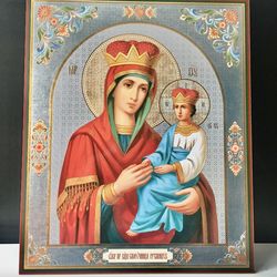 Icon Mother of God the Helper of Sinners | Large XLG Silver foiled icon on wood | Catholic icon | Size: 15 7/8" x 13"