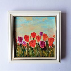 Colorful flowers painting, Small painting, Small landscape paintings, Impasto paintings for sale, Framed art