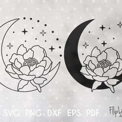 Boho Crescent moon svg Branch svg Leaves svg  Floral moon svg Celestial SVG file for Cricut Instant Download