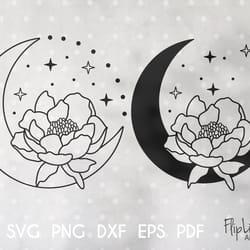 boho crescent moon svg branch svg leaves svg floral moon svg celestial svg file for cricut instant download