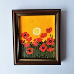 Small landscape paintings, Small wall decor, Poppy wall art, Art impasto, Bright floral wall art, A sunset painting