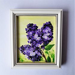 Small wall decor, Lilac wall art, Impasto paintings, Flower painting acrylic, Framed art, Blossom painting