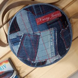 round jeans small bag in the style of crazy pechwork