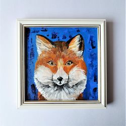 Fox painting on canvas board, Acrylic framed art, Impasto paintings, Discount wall art, Wall artwork, Buy wall art
