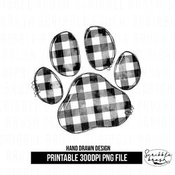 Black and White Plaid Dog Paw Sublimation PNG Design