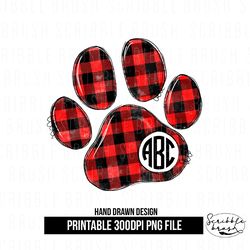 Red Plaid Dog Paw Print Circle Monogram Sublimation PNG Design