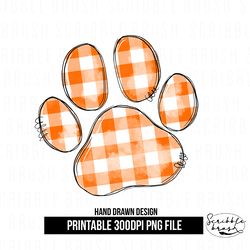 Orange Plaid Dog Paw Print Sublimation PNG Design