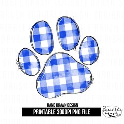 Royal Blue Plaid Dog Paw Print Sublimation PNG Design