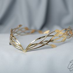 Tiara for wood nymph from branches and leaves, Crown of Forest dryad, Silver diadem, fantasy fairy elven Princess Nessa