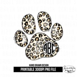 Leopard Print Dog Paw Circle Monogram Sublimation PNG Design