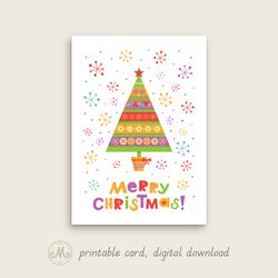 Christmas tree in a pot with bow-knot printable card template