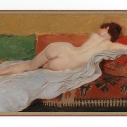 canvas art print | female figurative vintage oil painting | nude girl art print | female nude artwork | bedroom nude art