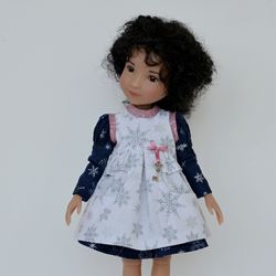 Siblies outfit with snowflakes. Dress, pinafore two pockets