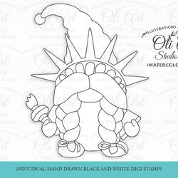 Statue of Liberty Gnome Stamps. Colouring Page, Gnome Digital Stamp, Printable coloring pages. Instant Download