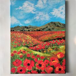 Landscape canvas art, Poppy wall art, A landscape painting, Bright floral canvas wall art, American landscape painting