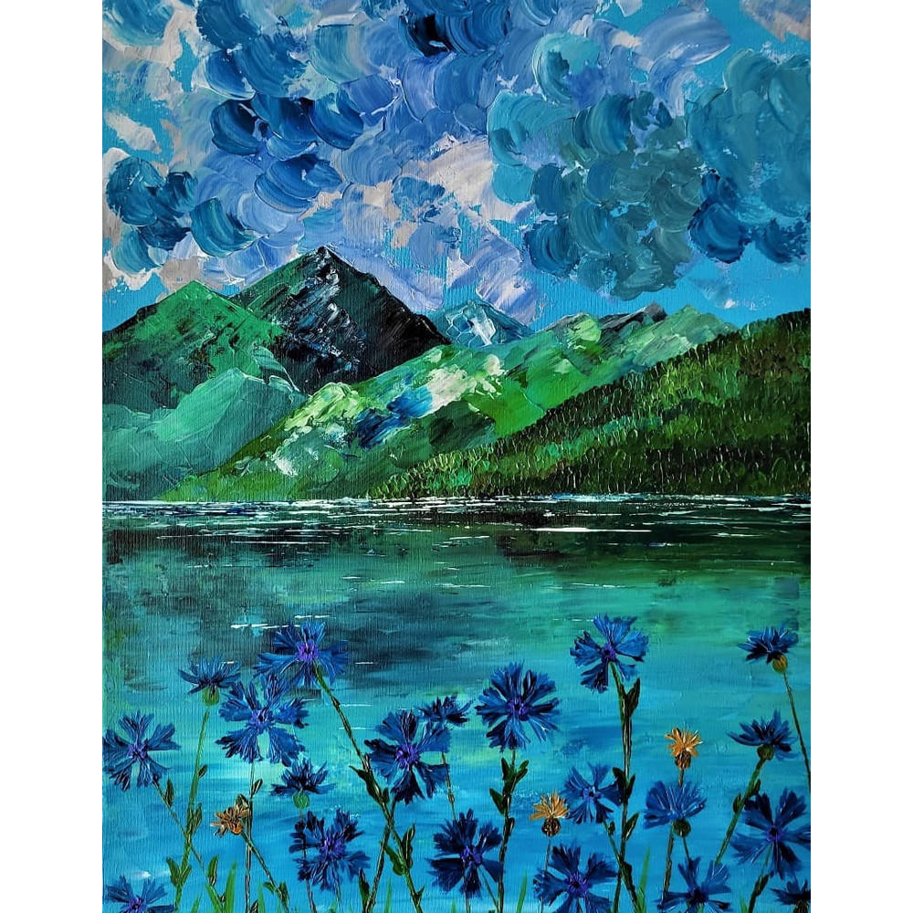 Handwritten-landscape-mountain-lake-and-wildflowers-cornflowers-by-acrylic-paints-5.jpg