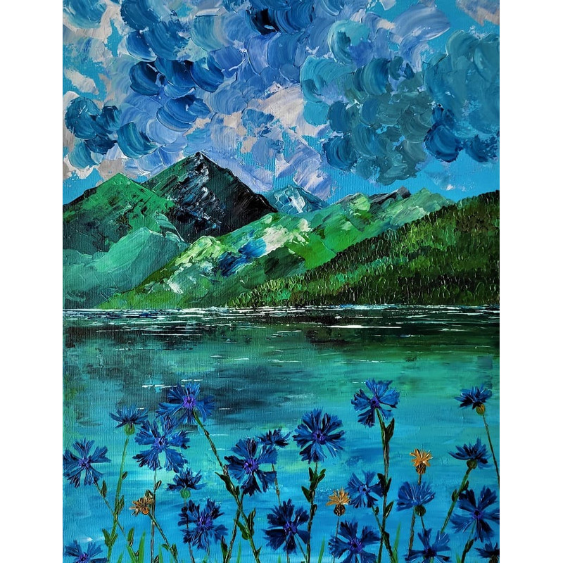 Handwritten-landscape-mountain-lake-and-wildflowers-cornflowers-by-acrylic-paints-5.jpg