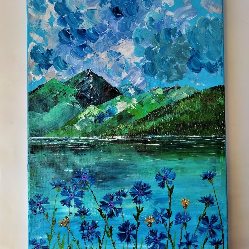 Handwritten-landscape-mountain-lake-and-wildflowers-cornflowers-by-acrylic-paints-6.jpg