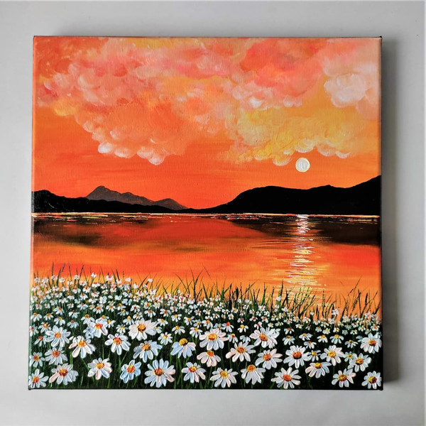 Handwritten-landscape-sunset-on-the-lake-daisies-grow-on-the-shore-by-acrylic-paints-1.jpg