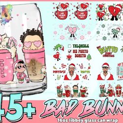 Christmas Bad Bunny Glass Can Wrap Png Bundle, Merry Christmas 16oz Libbey Glass Wrap Png, Trendy Christmas Png