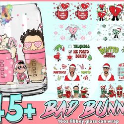 christmas bad bunny glass can wrap png bundle, merry christmas 16oz libbey glass wrap png, trendy christmas png