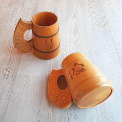 Soviet wooden beer mugs - 0.5 liters Russian mugs vintage