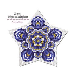 Blue flower - 3D Peyote Star Beading PDF Pattern / Beaded Star tutorial