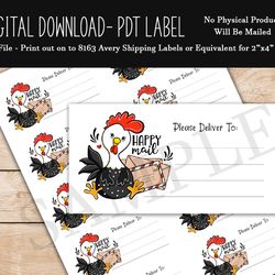 Chicken Happy Mail Letters PDT - Happy Mail - Avery 8163 Shipping Label - Digital Download Printable Design