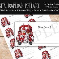 WBS Penpal Valentine Gnome Red Truck PDT - Happy Mail - Avery 8163 Shipping Label - Digital Download Printable Design