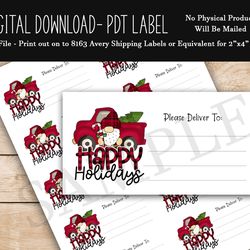 Buffalo Plaid Gnome Red Truck Christmas PDT - Happy Mail - Avery 8163 Shipping Label - Digital Download Printable Design