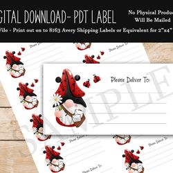 Gnome Ladybug Mail Carrier PDT Labels Please Deliver To - Happy Mail - Avery 8163 Shipping Label - Digital Download