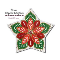 Christmas Star ornament / 29 rows - 3D Peyote Star Beading PDF Pattern