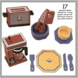 Digital - Vintage Plastic Canvas Pattern Playtime Dishes  - Plastic Canvas 7-Mesh - PDF