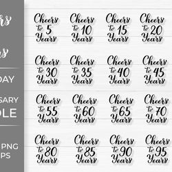 cheers to years svg bundle. birthday, anniversary. hand lettered.