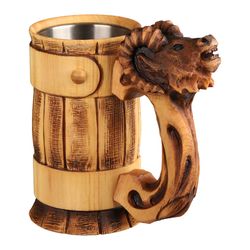 ram beer stein, wooden beer mug, viking mug, wooden tankard, german style mug, nord mug, ale tankard