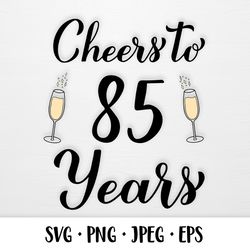 cheers to 85 years svg. 85th birthday, anniversary party decor