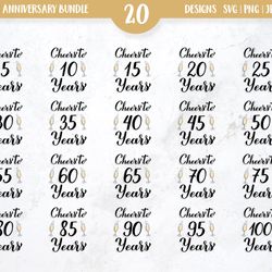 Cheers to Years SVG Bundle. Birthday, Anniversary party decor. Calligraphy lettering