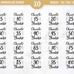 cheers to years svg bundle. birthday, anniversary party decor. calligraphy lettering