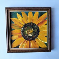 Impasto sunflower painting, 1 sunflower, Painting impasto, Acrylic wall art, Flower painting acrylic, Framed art