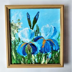 Flower painting blue, Impasto paintings, Framed art, Flower painting acrylic, Floral paintings, Discount wall art