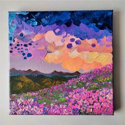 Art landscape, Bright floral canvas wall art, Textured canvas art, Acrylic landscape painting, 3d landscape painting