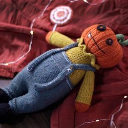 PDF knitting pattern - Doll knitting pattern Halloween, knittting pumpkin, halloween doll, knitted Halloween pumpkin