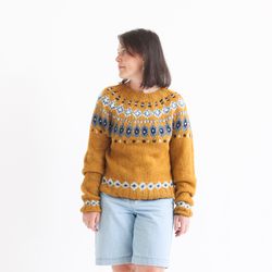 Yellow autumn colorful knitted sweater women